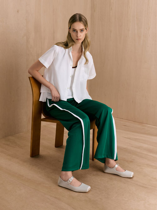 Satin Buckled Square-Toe Mary Jane Flats, Light Grey, hi-res