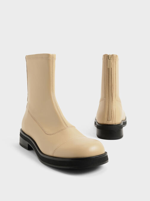 Round Toe Zip-Up Ankle Boots, Sand, hi-res