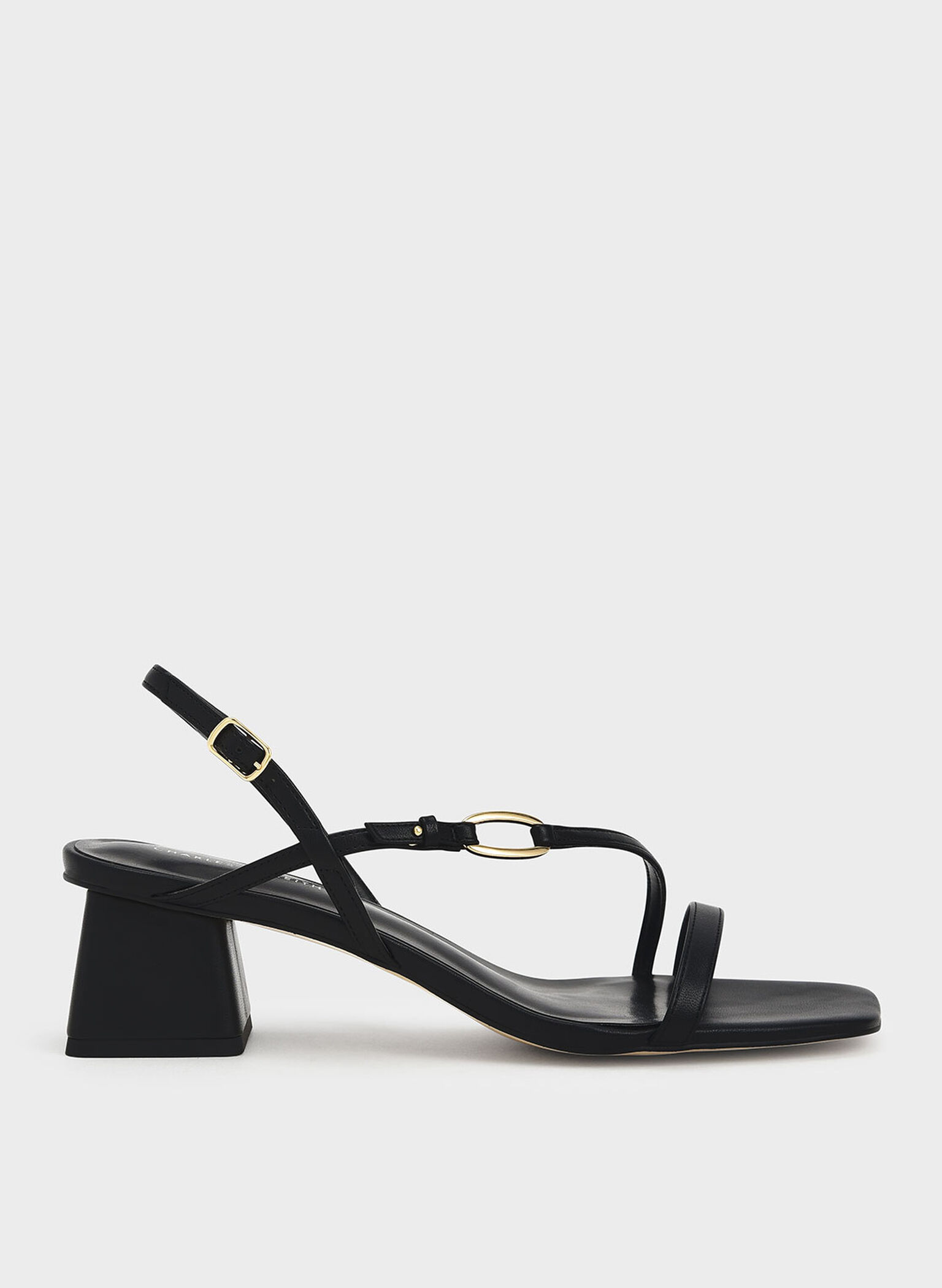 Metallic Accent Strappy Block Heel Sandals, Black, hi-res