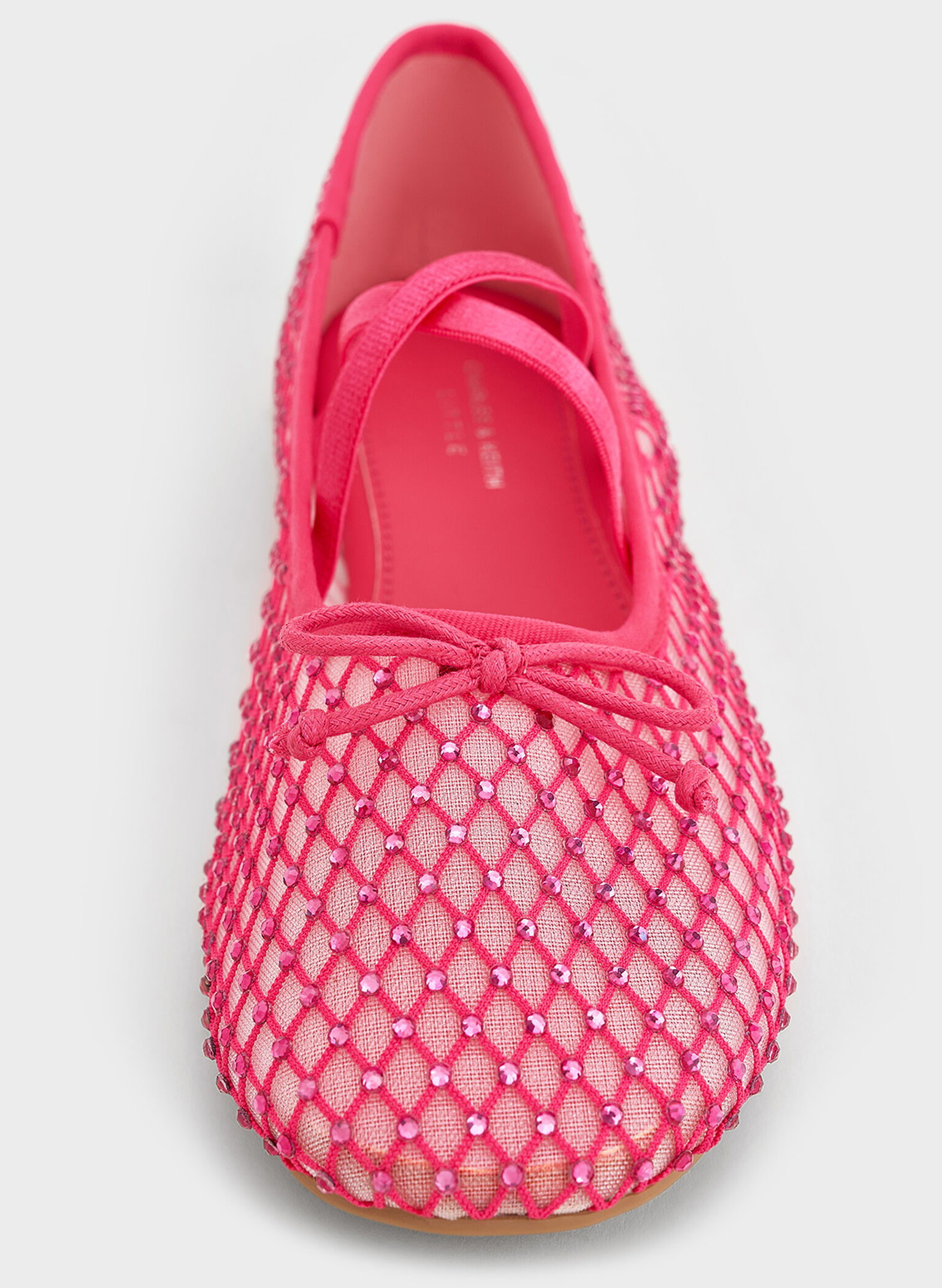 Girls' Mesh Crystal-Embellished Crossover-Strap Ballet Flats, Red, hi-res