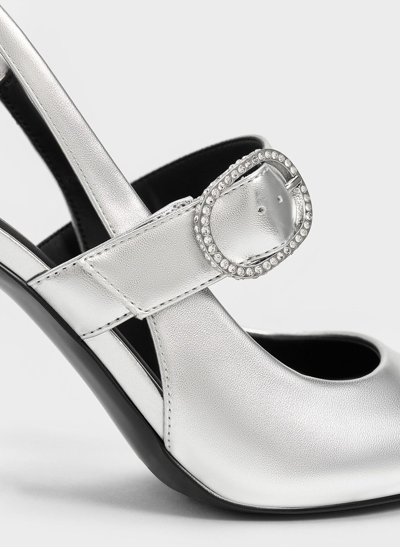 Metallic Crystal-Buckled Pumps, Silver, hi-res