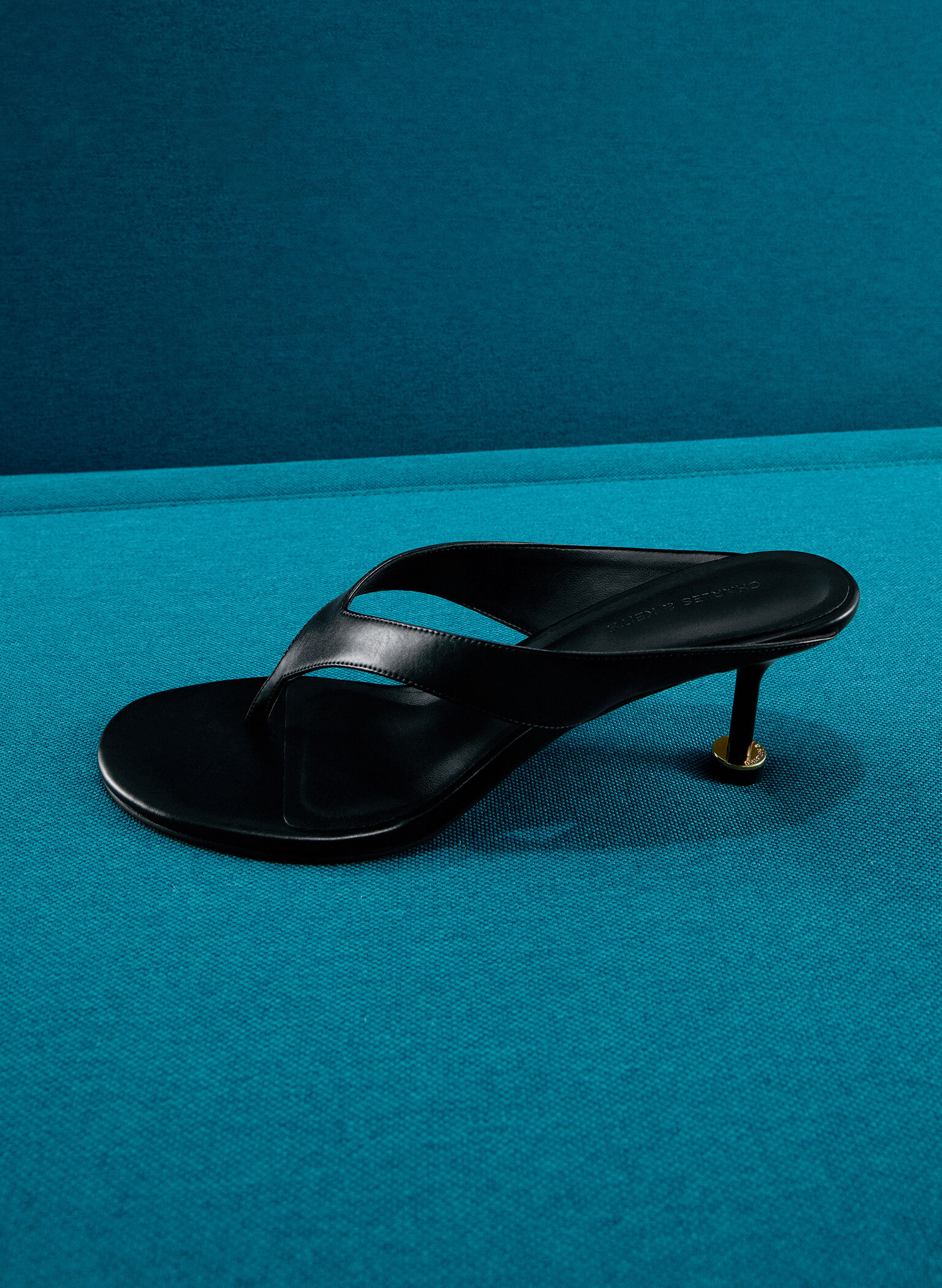 Wynn Sculptural-Heel Thong Sandals, Black, hi-res