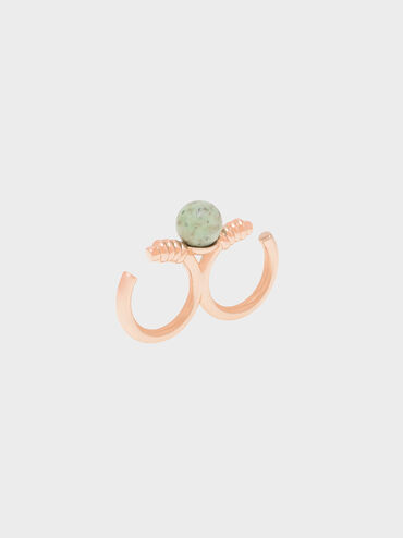 Turquoise Stone Double Ring, Rose Gold, hi-res