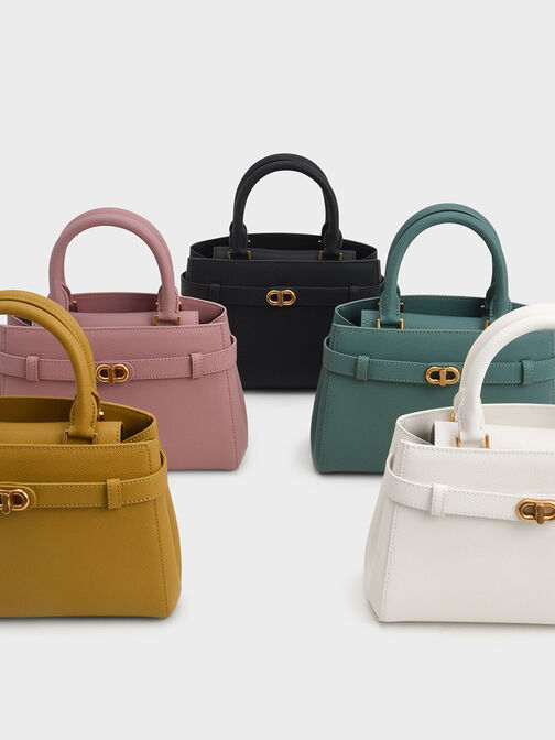 Aubrielle Metallic-Accent Belted Bag, Cream, hi-res