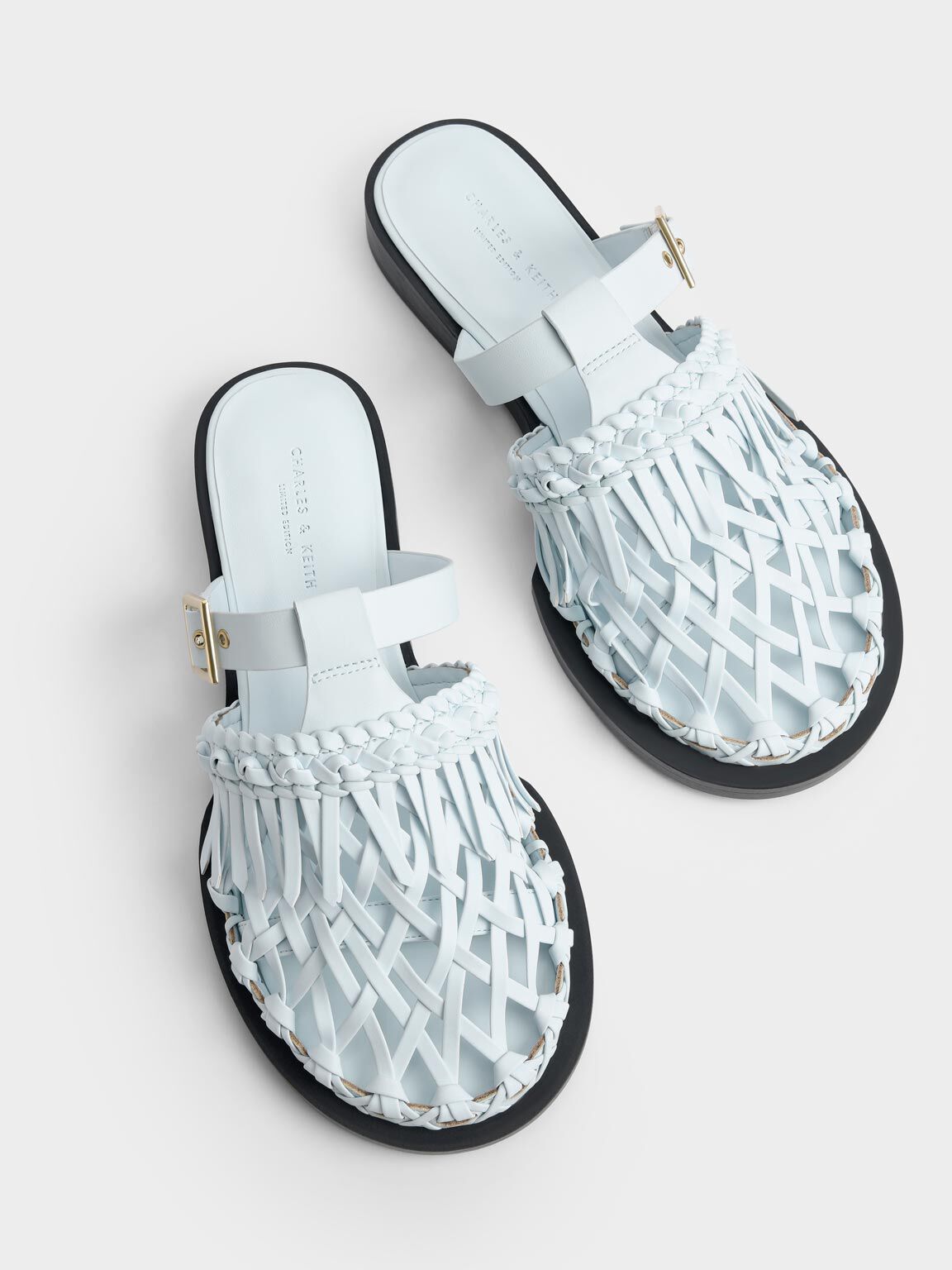 Panama Fringe Flat Mules, Mint Blue, hi-res