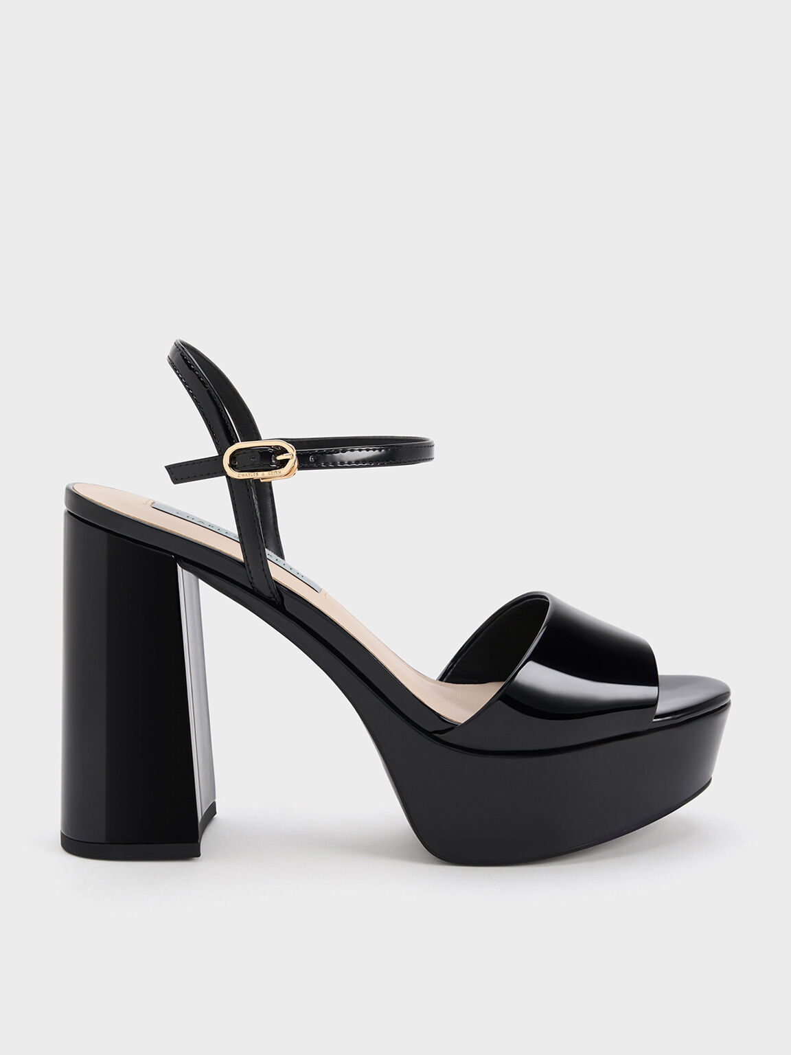 Black Patent Halle Peep Toe Patent Platform Sandals CHARLES