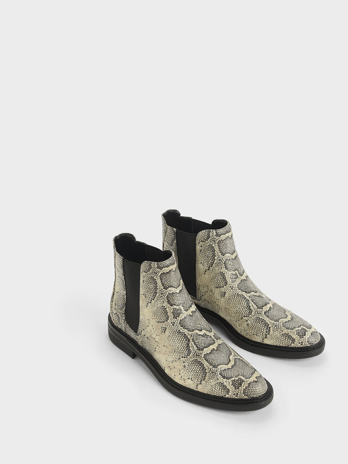 Snake Print Chelsea Boots, Grey, hi-res
