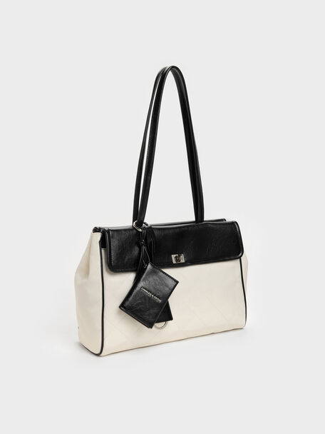 XL Apfra Two-Tone Quilted Tote Bag, Multi Cream, hi-res