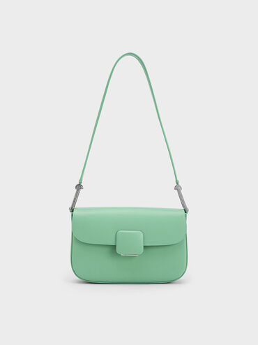 Koa Square Push-Lock Shoulder Bag, Green, hi-res