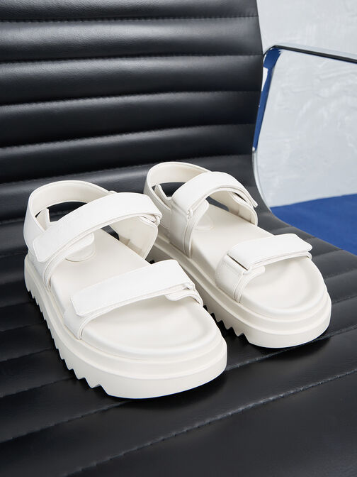 Double-Strap Ridged-Sole Flatform Sandals, Cream, hi-res