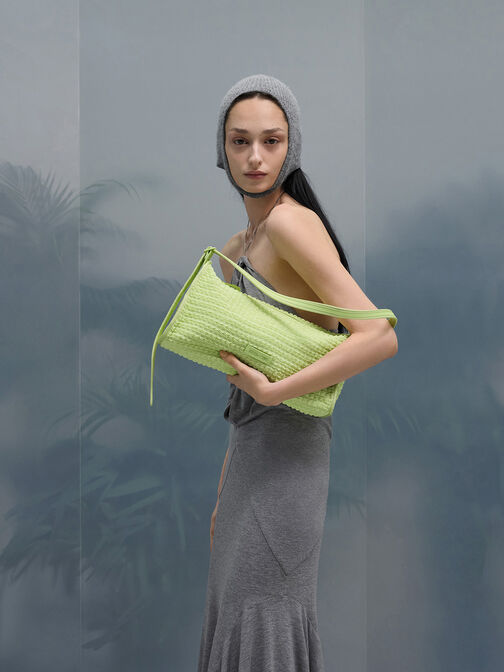 Bolso alargado texturizado, Verde intenso, hi-res