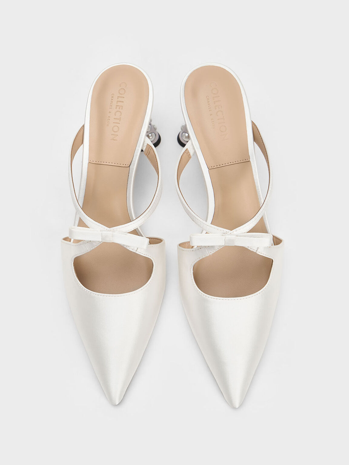 Beaded Heel Bow Mules, White, hi-res