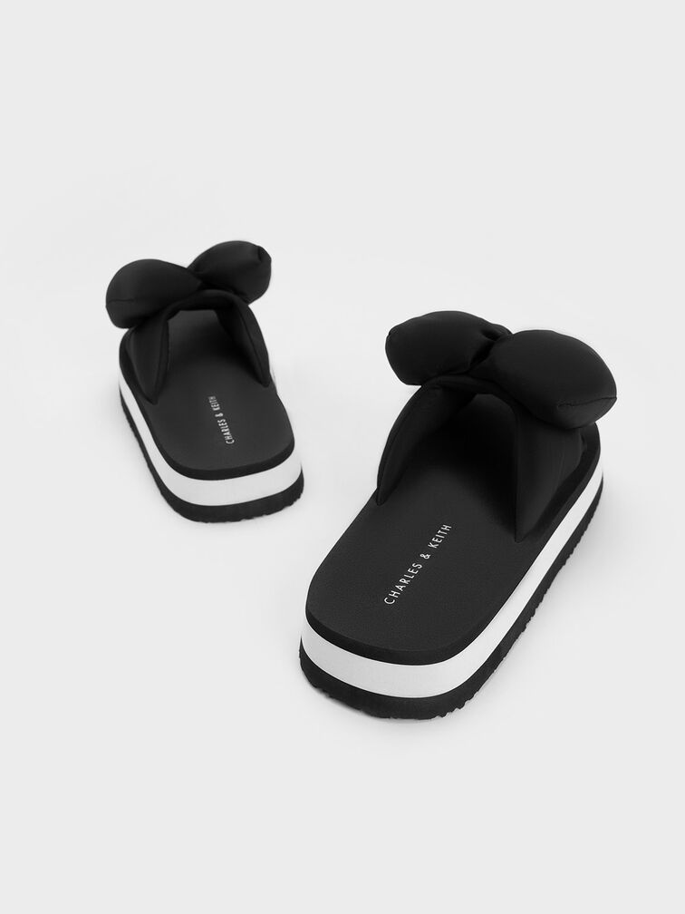 Puffy Bow Slides, Black, hi-res