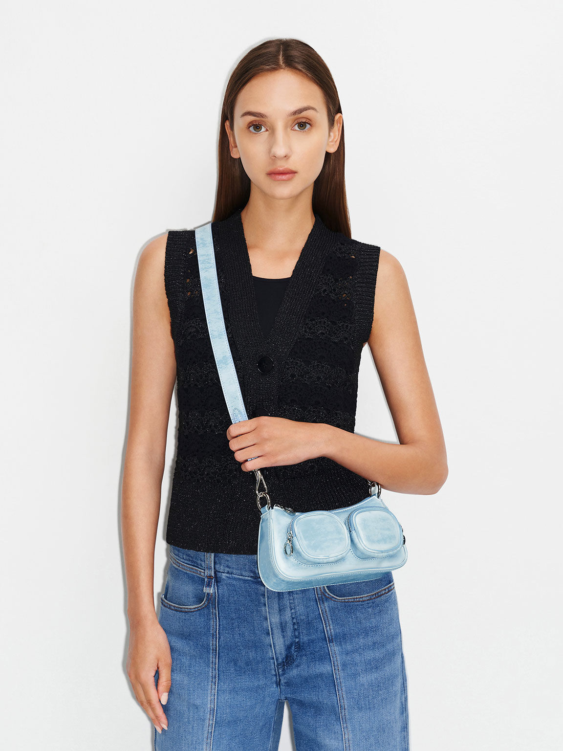 Letitia Chain-Link Shoulder Bag, Light Blue, hi-res