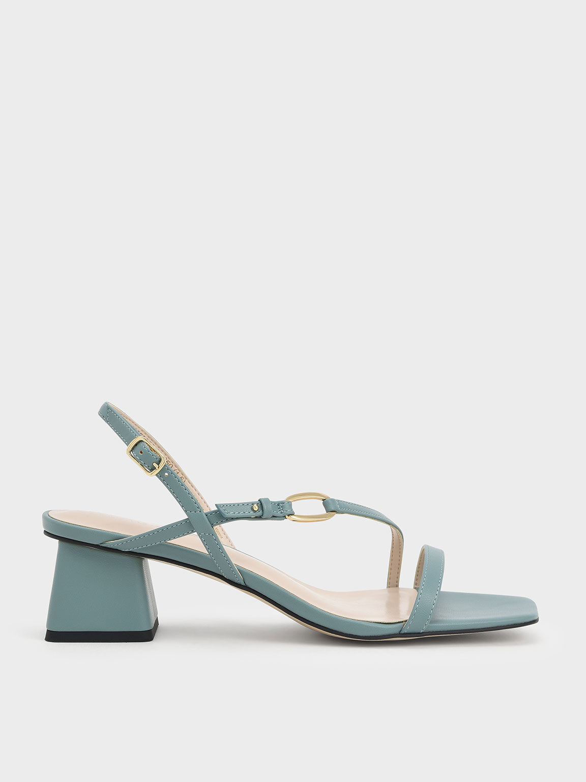 Metallic Accent Strappy Block Heel Sandals, Teal, hi-res