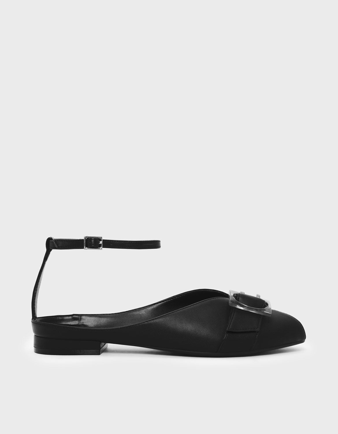 black peep toe flat sandals