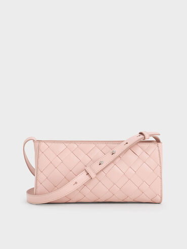 Bolso de hombro entrelazado alargado Ivette, Rosa pálido, hi-res