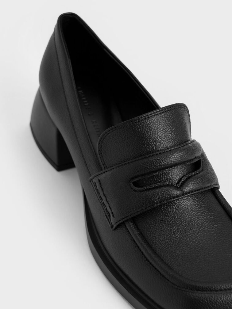 Asymmetric Penny Loafers, Black, hi-res