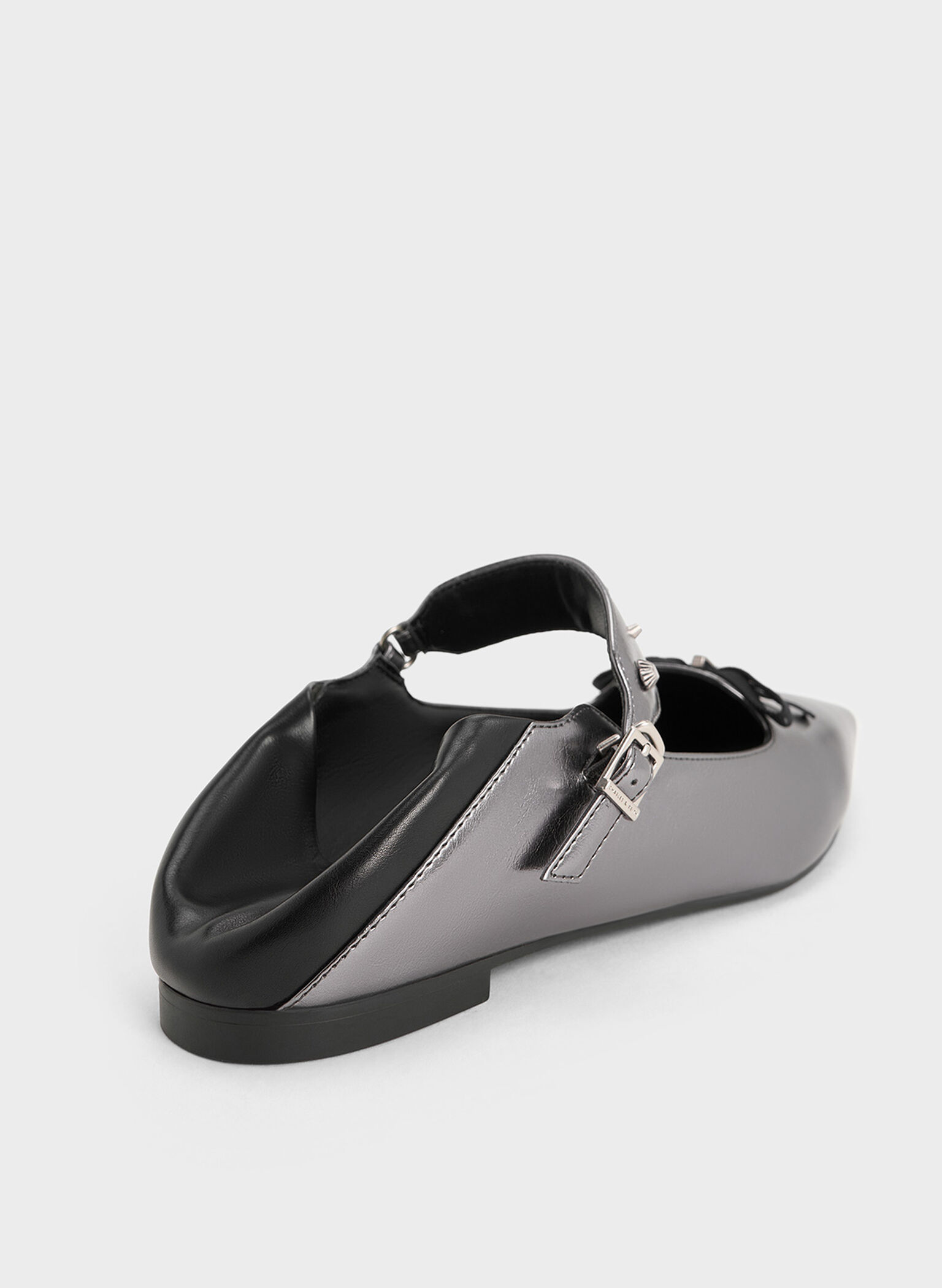 Studded Heart-Embellished Pointed-Toe Mary Janes, Pewter, hi-res