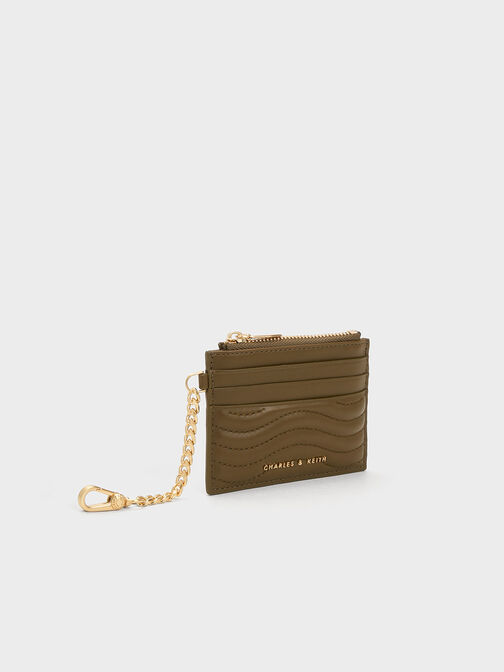 Aubrielle Stitch-Trim Zip Card Holder, Khaki, hi-res