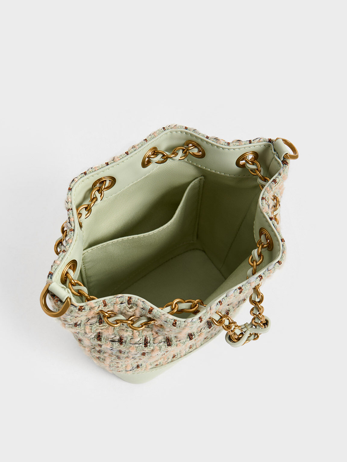 Dancer Tweed Drawstring Bucket Bag, Mint Green, hi-res