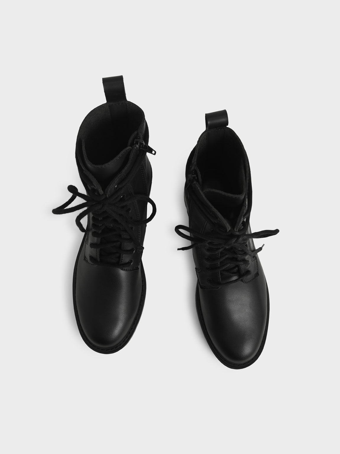 Black Gripped Soles Combat Boots - CHARLES & KEITH SG