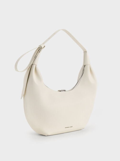 Bolso hobo curvo Odella, Crema, hi-res