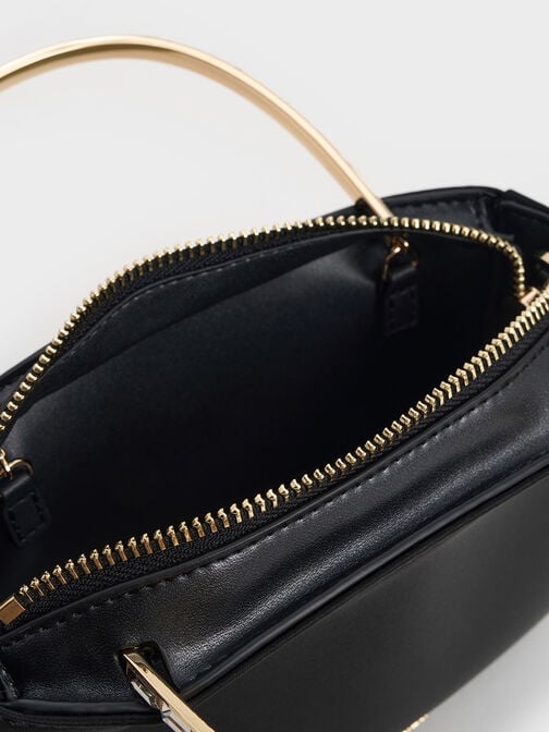 Jennis Satin Crystal Top Handle Bag, Black, hi-res