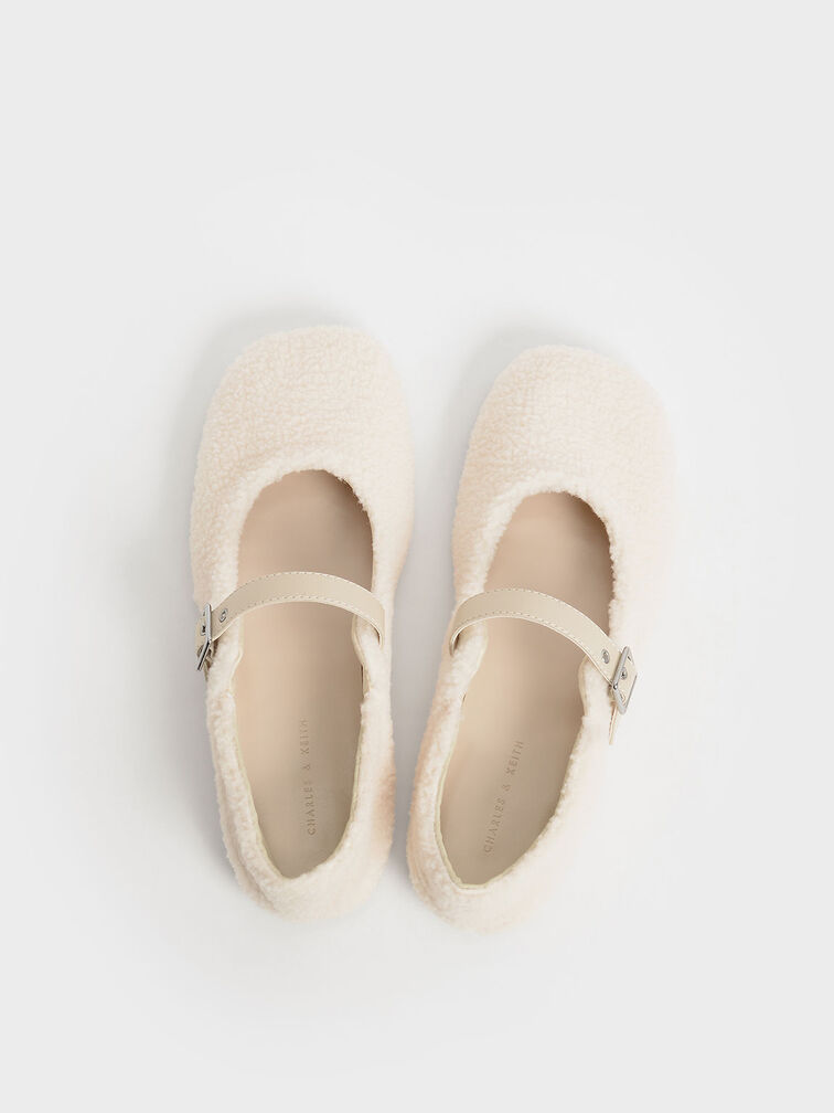 Furry Mary Jane Flats, Chalk, hi-res