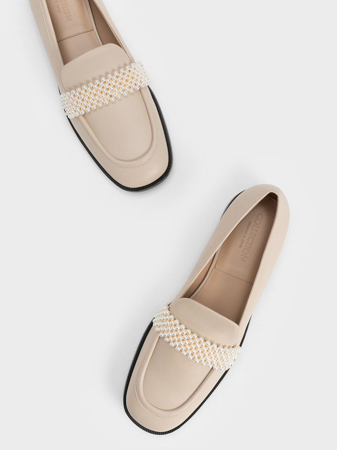 Beaded Penny Loafers, Beige, hi-res