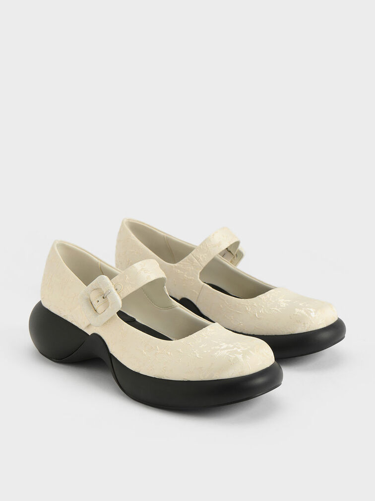 Hallie Textured Mary Janes, White, hi-res