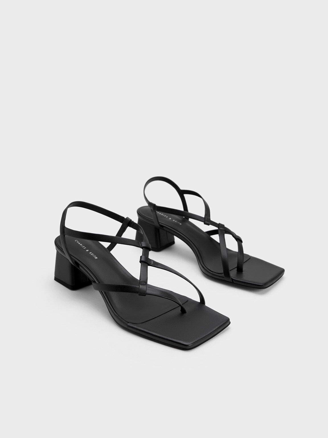 Asymmetric Interwoven Thong Sandals, Black, hi-res
