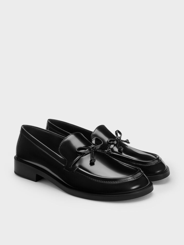 Circle-Charm Bow Loafers, Black Box, hi-res