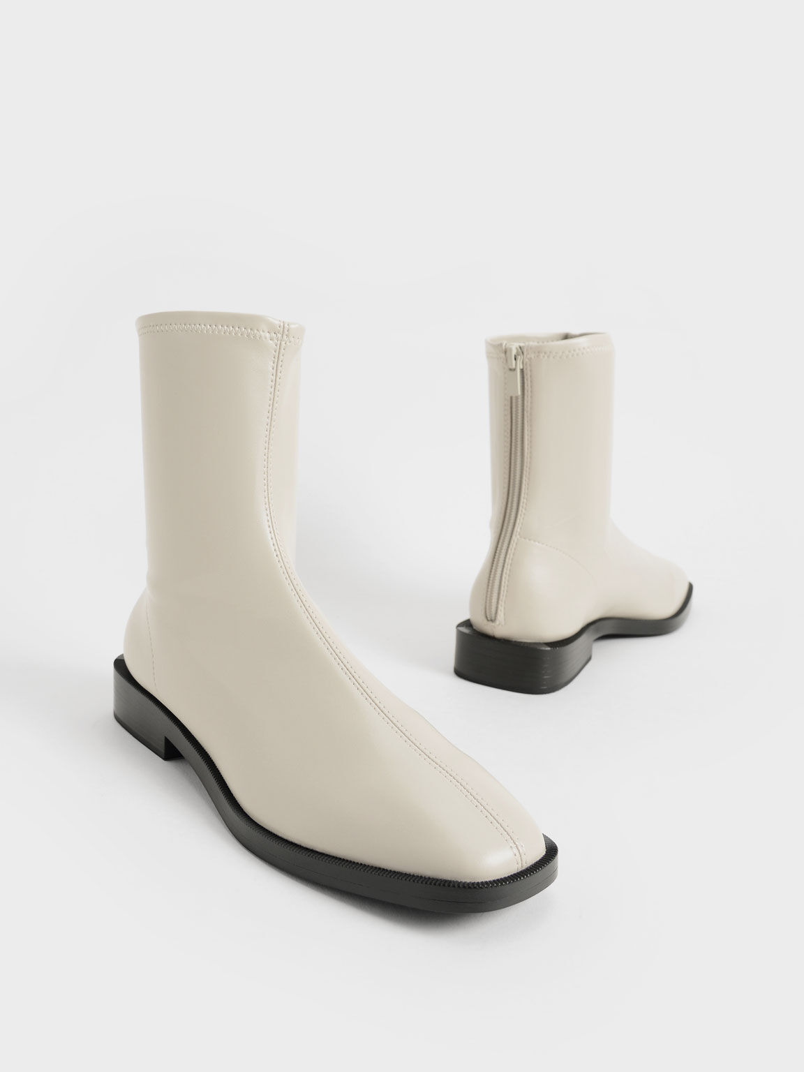 Square Toe Zip-Up Ankle Boots, Chalk, hi-res