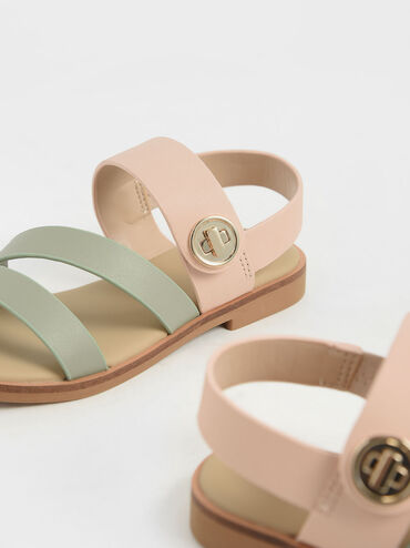 Girls' Yara Metallic Buckle Sandals, Nude, hi-res