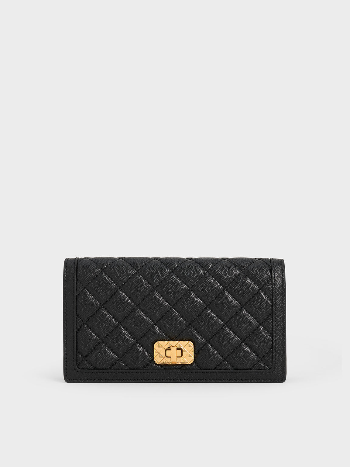 Black Micaela Quilted Long Wallet CHARLES KEITH AE