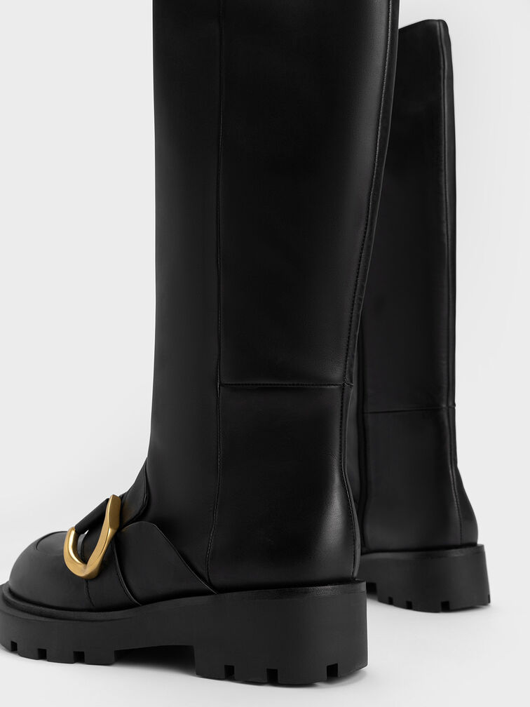 Gabine Loafer Knee-High Boots, Black, hi-res