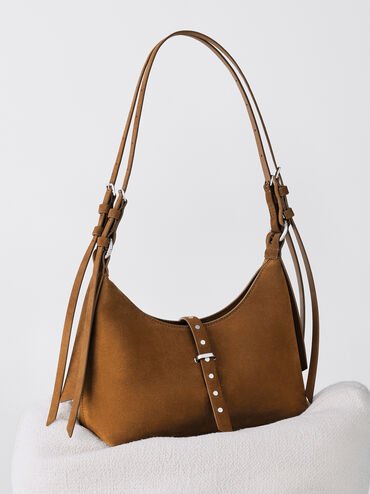 Lark Studded Belted Shoulder Bag, Sienna Brown, hi-res