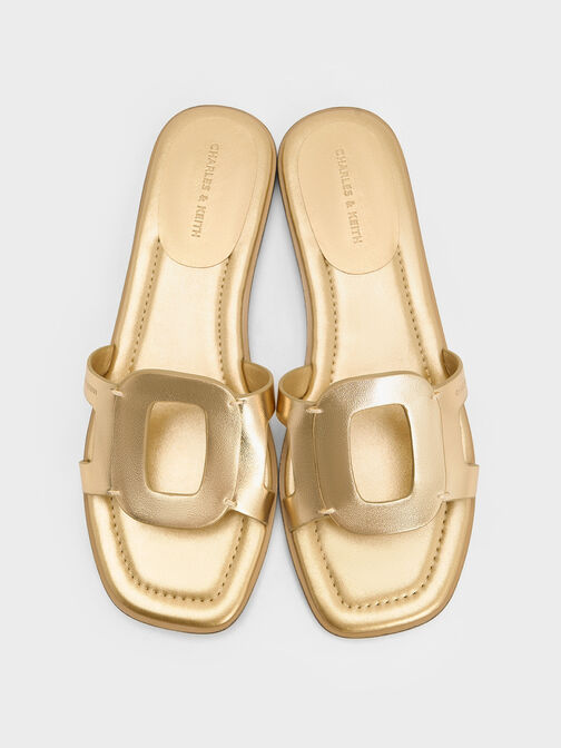 Easley Metallic Cut-Out Slide Sandals, Gold, hi-res