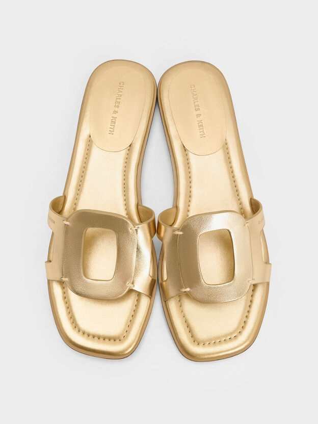 Easley Metallic Cut-Out Slide Sandals, Gold, hi-res