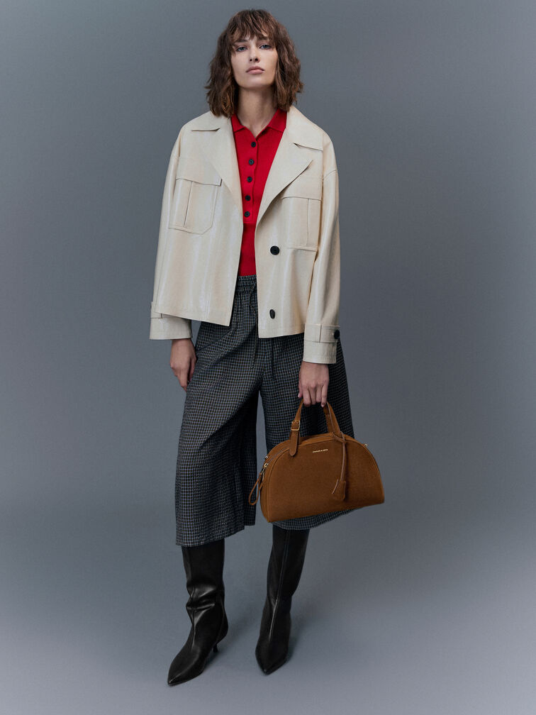 Vega Faux Suede Bowling Bag, Pecan Brown, hi-res