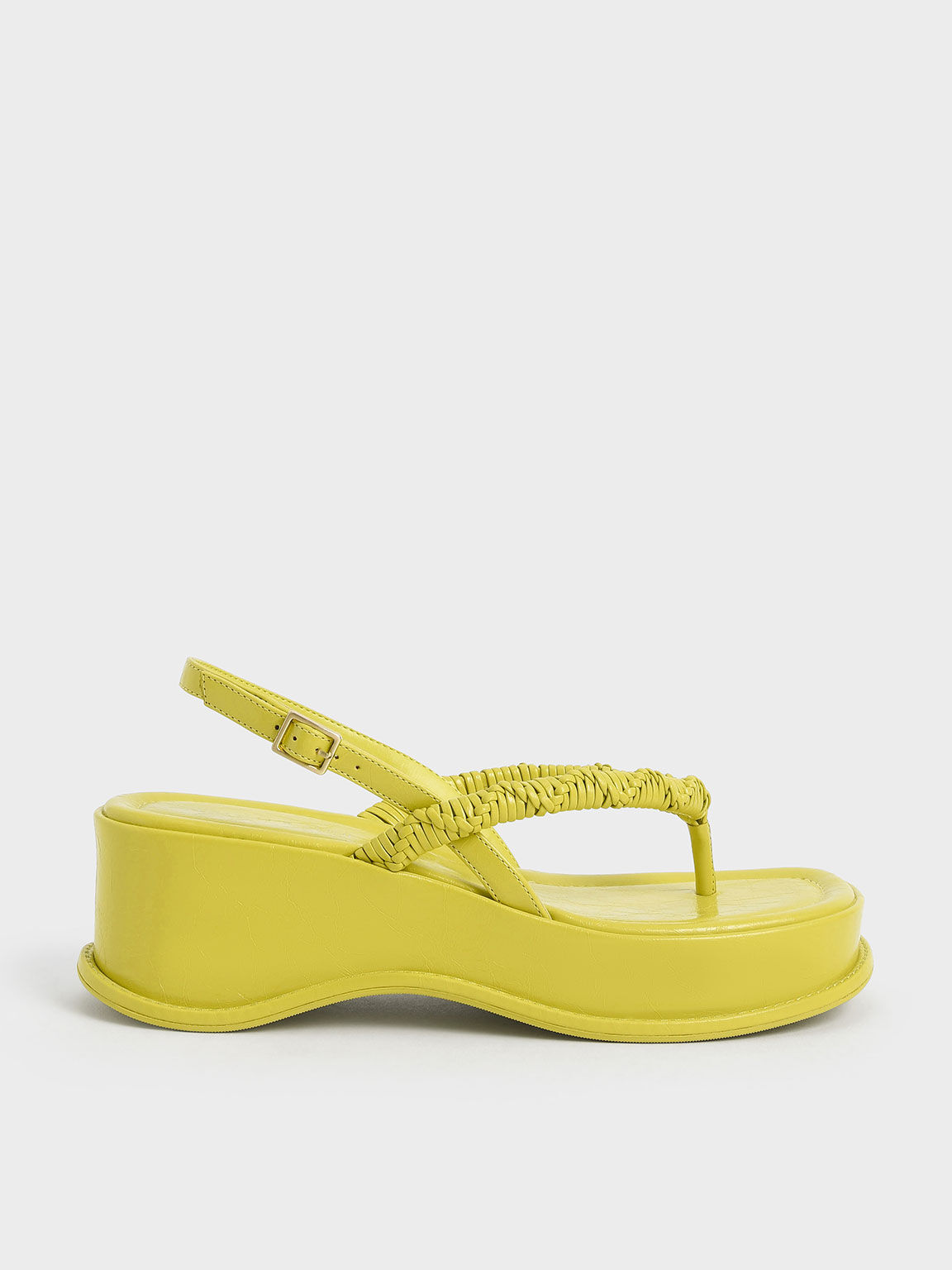 Braided Strap Platform Thong Sandals, Lime, hi-res