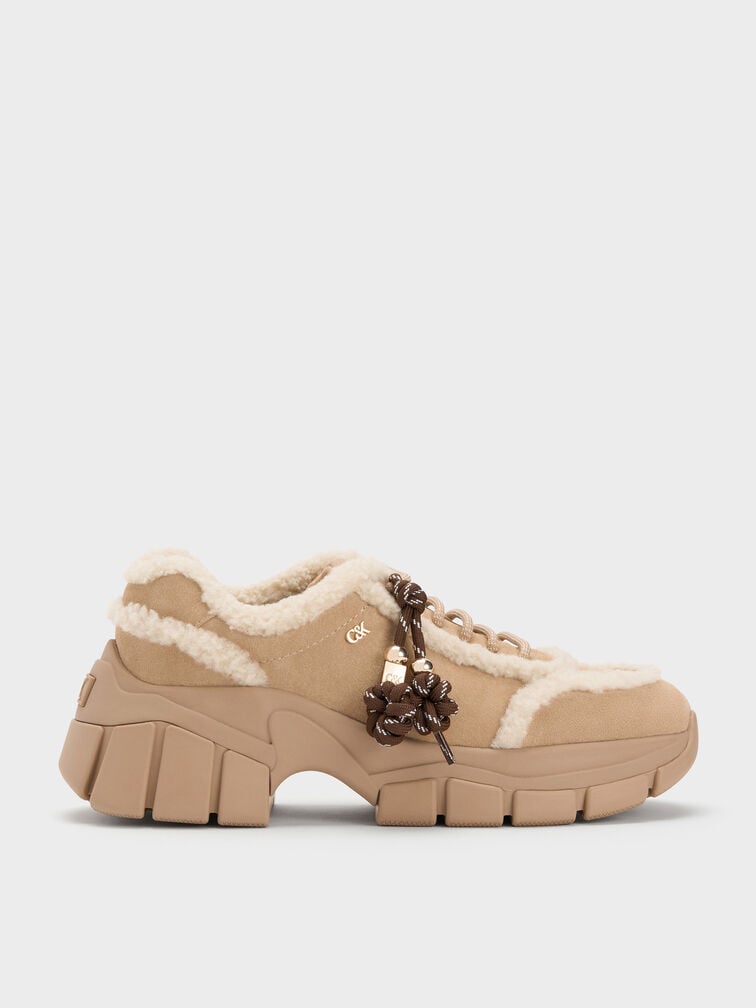 Yunna Suede & Faux Shearling Chunky Sneakers, Beige, hi-res