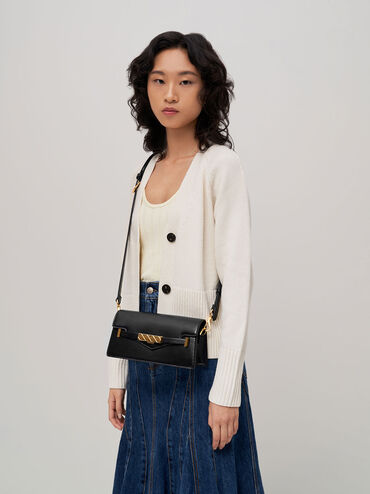 Mini Sabrina Envelope Shoulder Bag, Black, hi-res