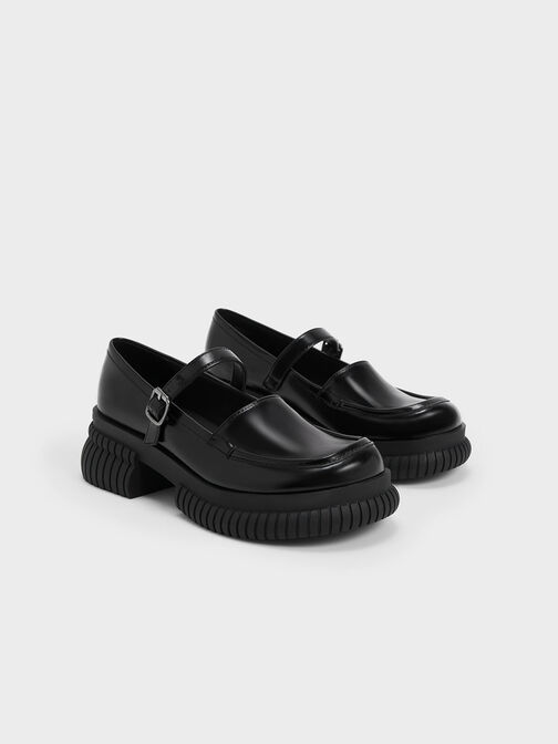 Buckled Mary Jane Loafers, Black, hi-res