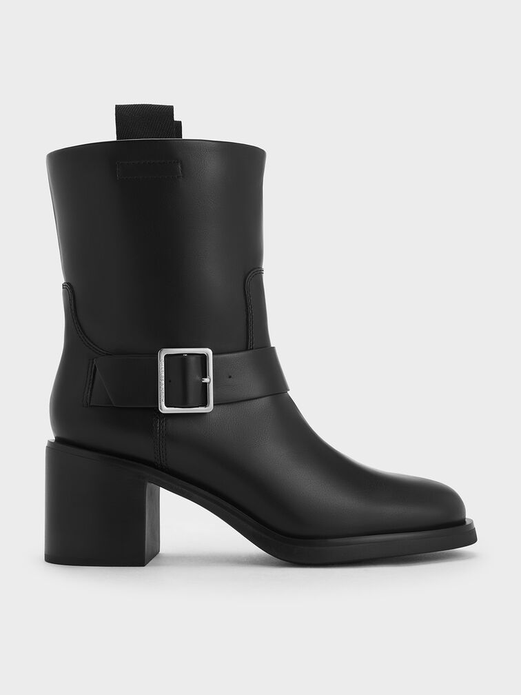 Kailey Side-Buckle Ankle Boots, Black, hi-res