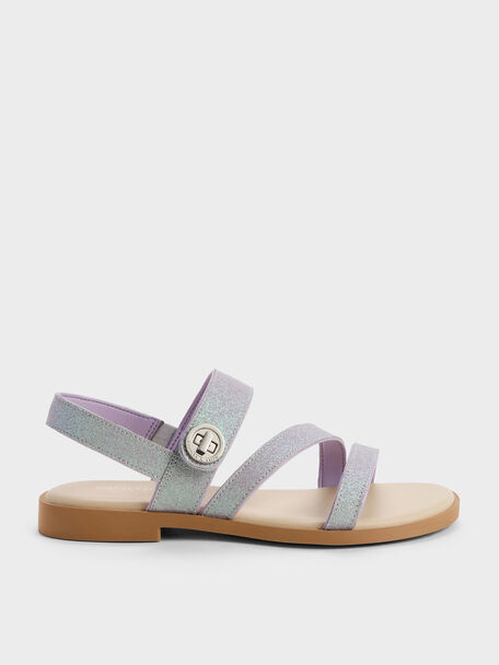 Girls' Yara Glittered Strappy Sandals, Purple, hi-res