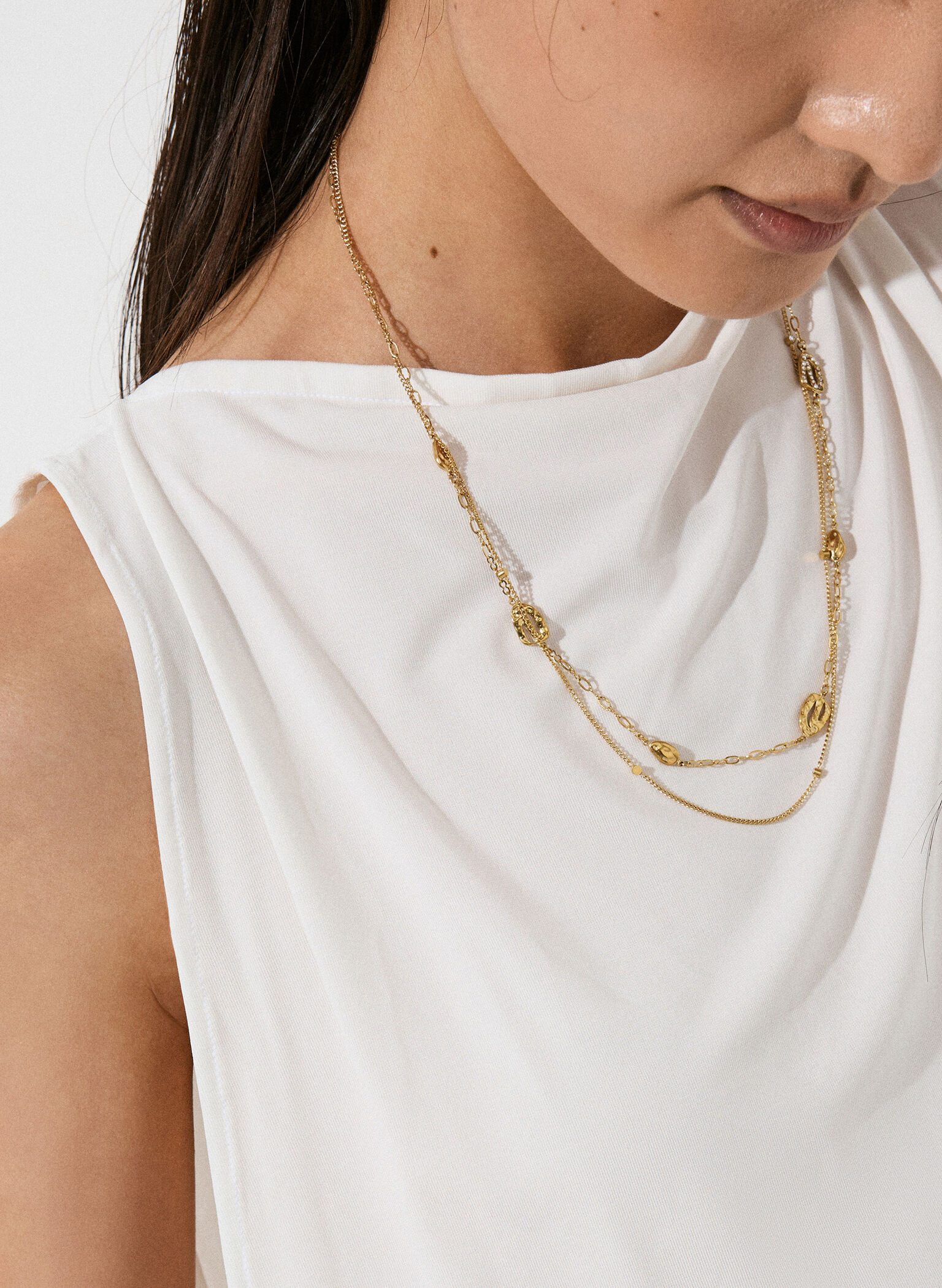 Aine Crystal Double-Chain Necklace, Gold, hi-res
