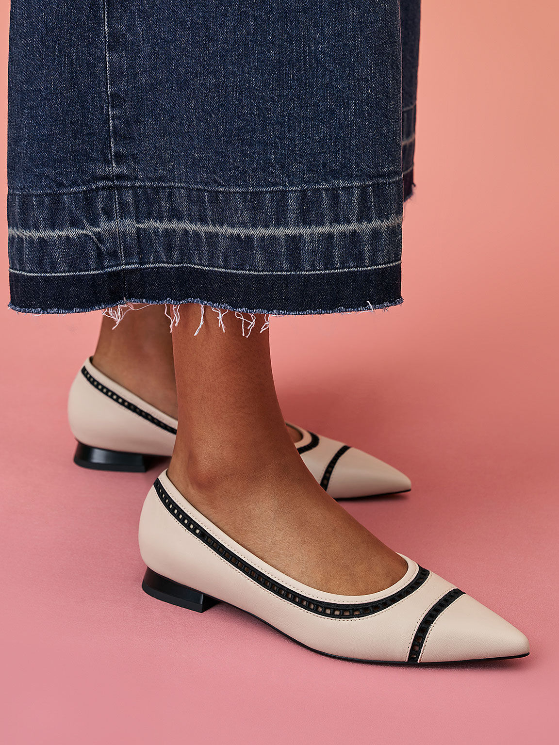 Cut-Out Leather Ballerina Flats, Chalk, hi-res