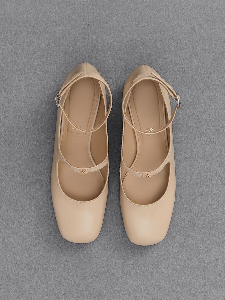 Claire Leather Mary Jane Pumps, Beige, hi-res